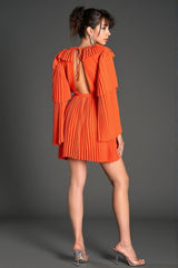 Sappho V-Neck Bell Sleeve Pleated Dress