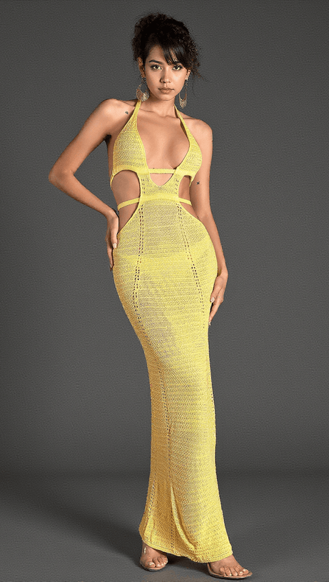 Biridi Neckholder-Kleid aus transparentem Strick