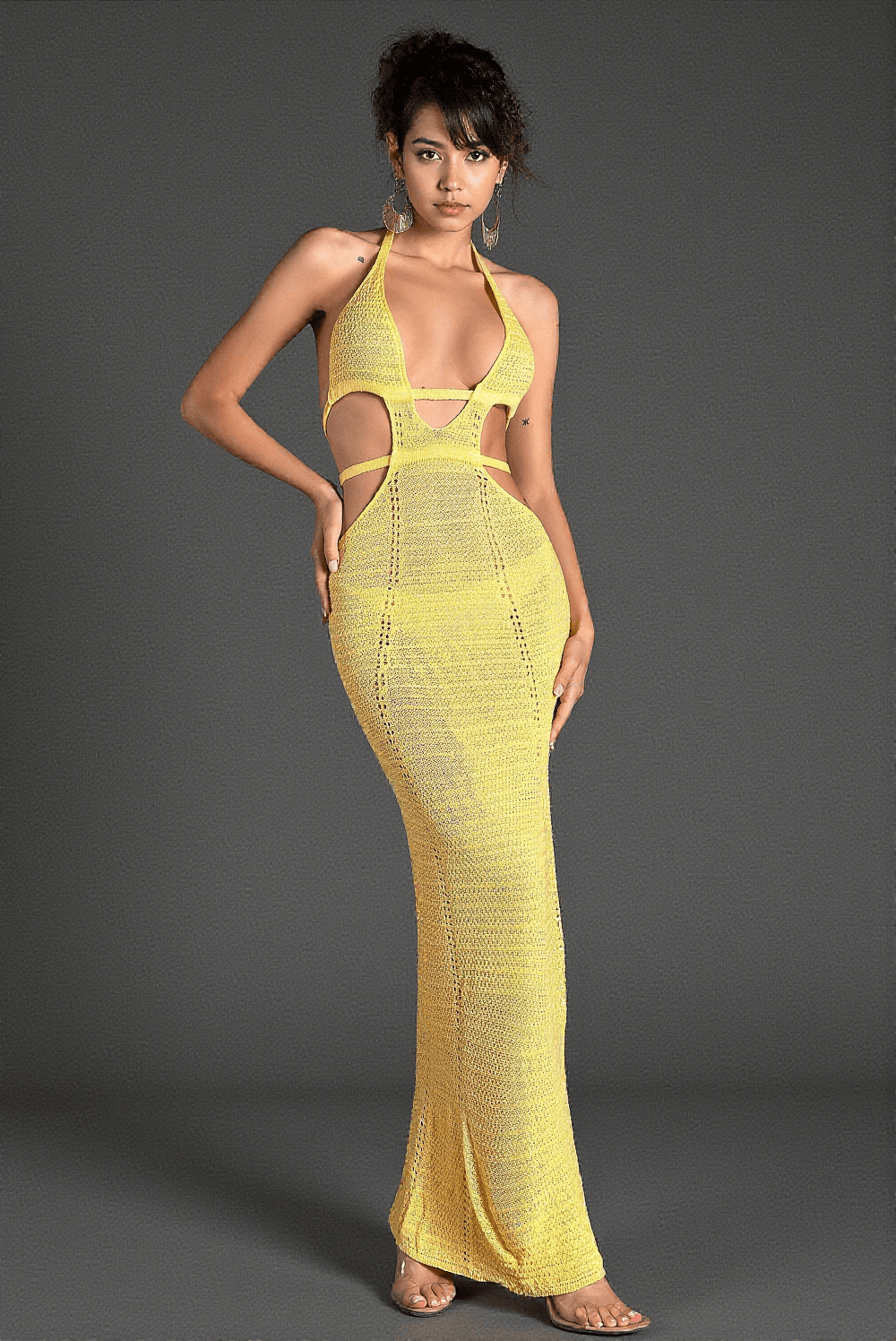 Biridi Neckholder-Kleid aus transparentem Strick