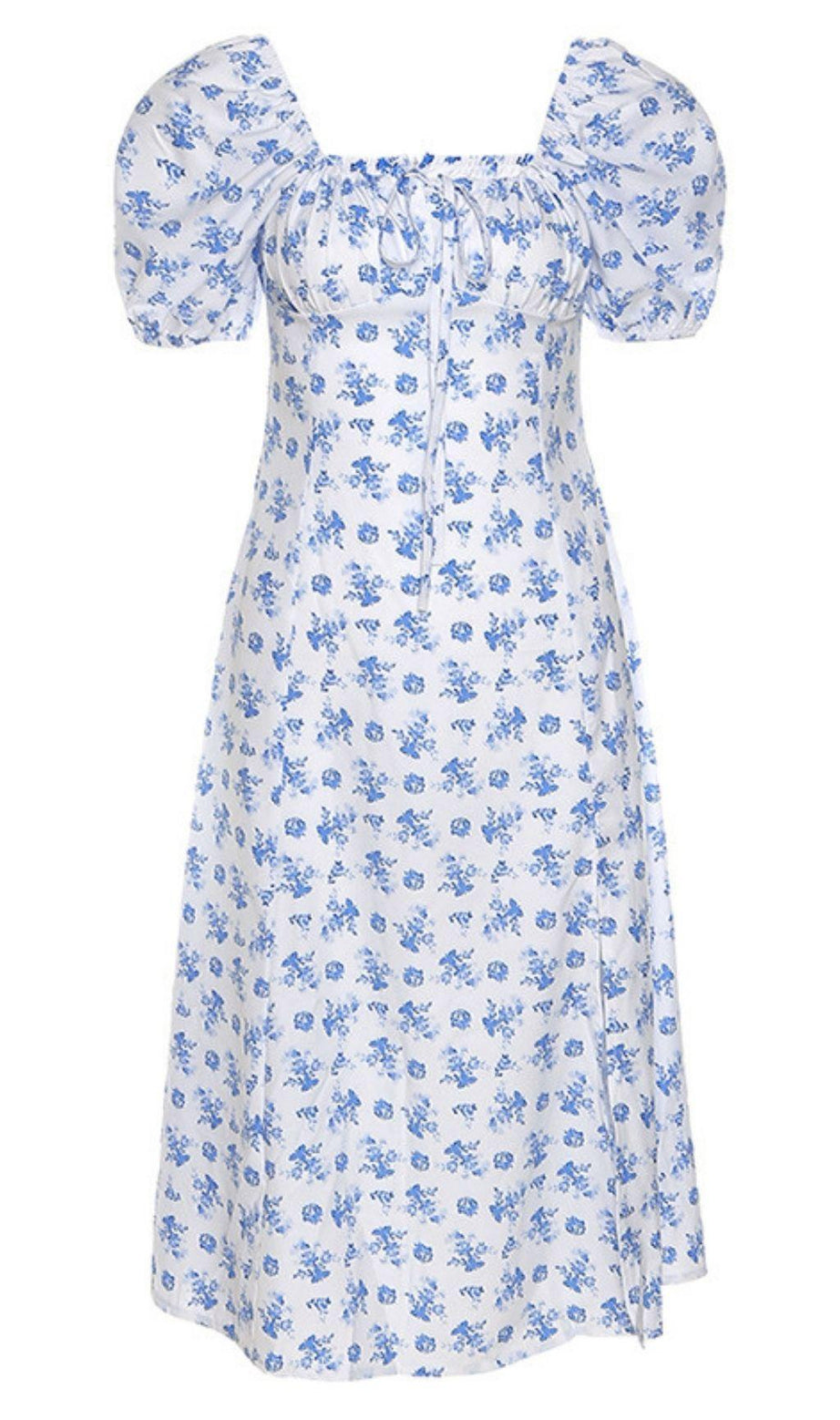 ABITO MIDI FLOREALE BLU BIANCO