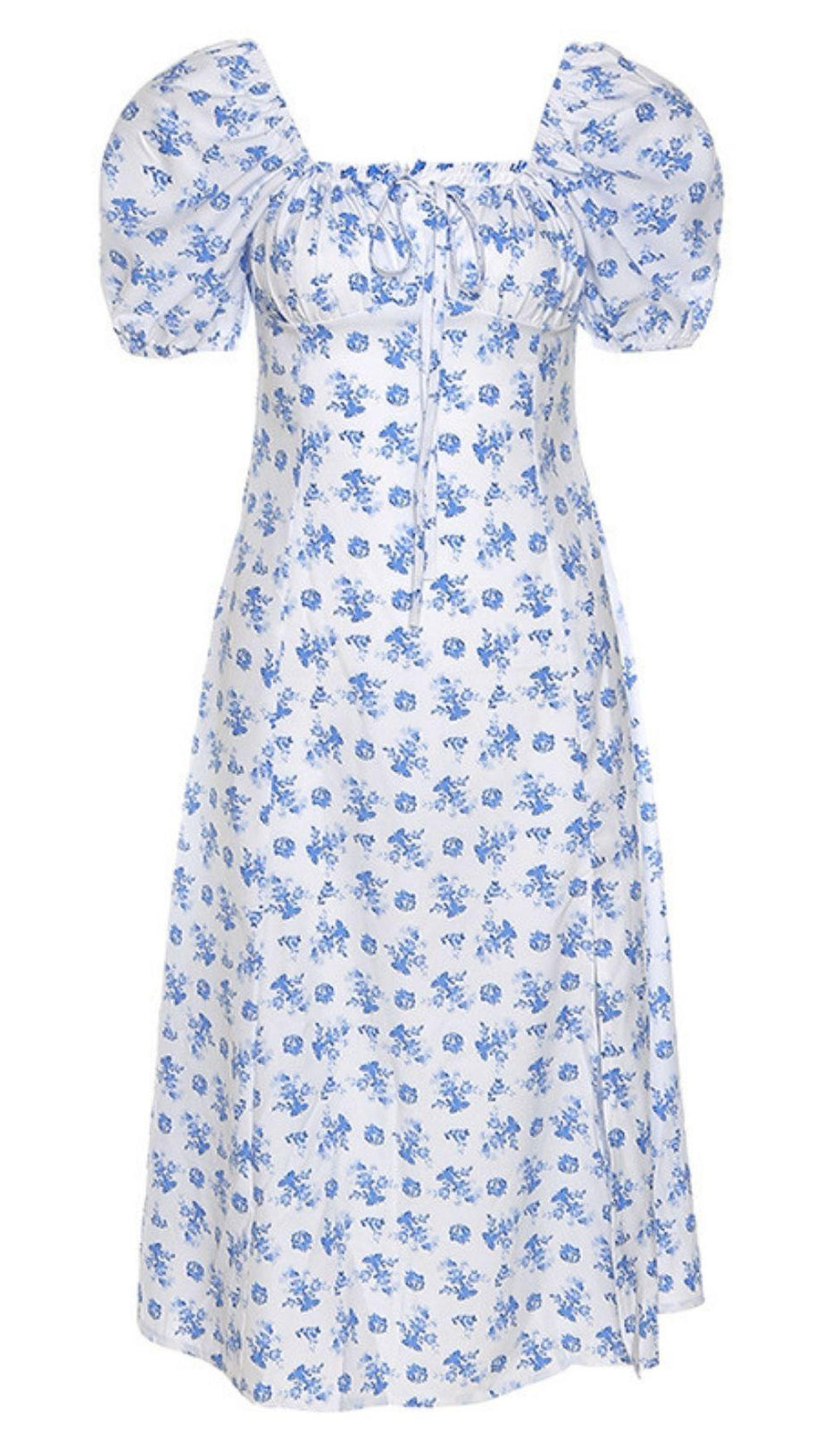 BLUE WHITE FLORAL MIDI DRESS