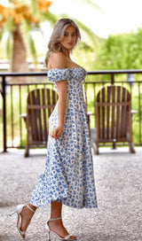 BLUE WHITE FLORAL MIDI DRESS