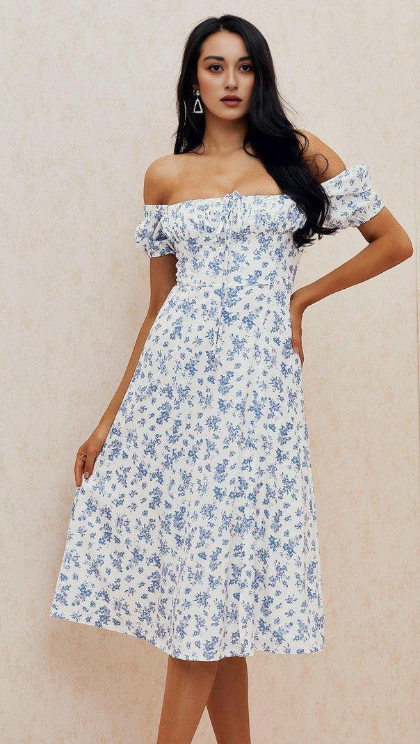 AIIZIE BLUE WHITE FLORAL MIDI DRESS - product image