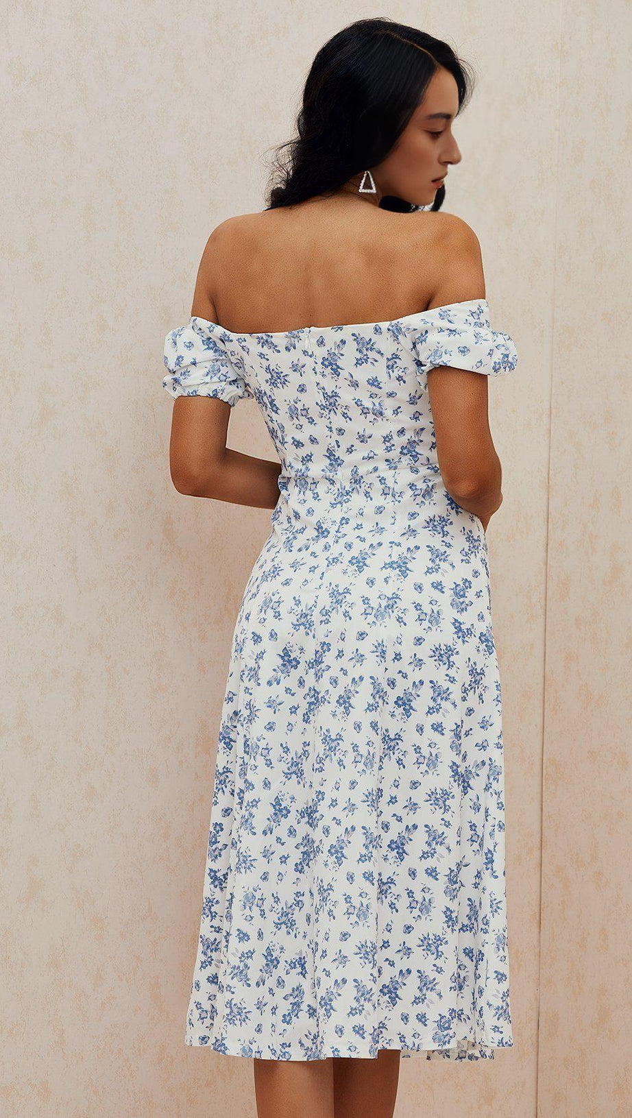 BLUE WHITE FLORAL MIDI DRESS