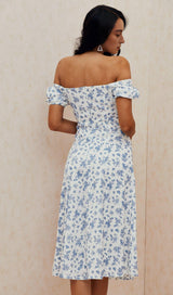 BLUE WHITE FLORAL MIDI DRESS