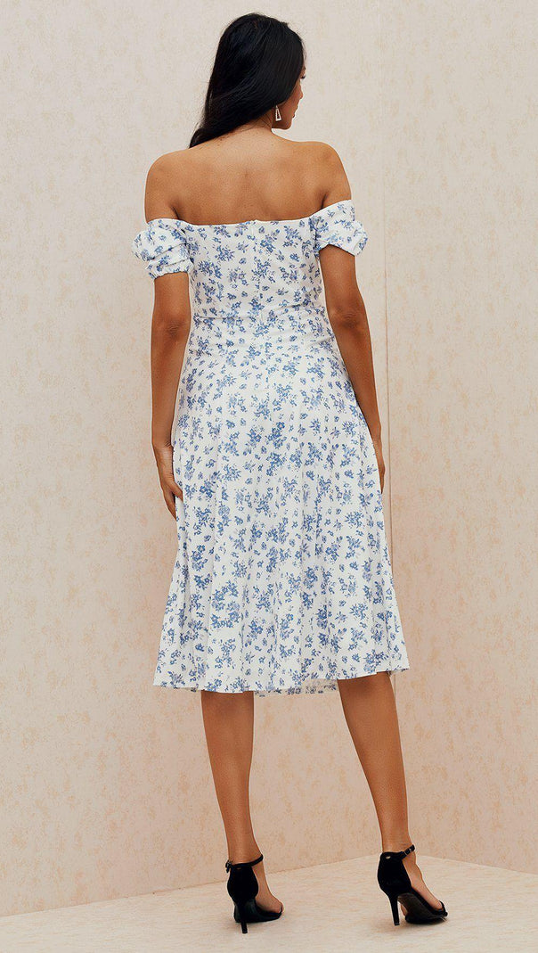 AIIZIE BLUE WHITE FLORAL MIDI DRESS - product image