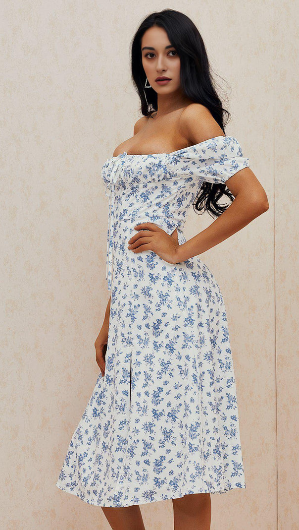 AIIZIE BLUE WHITE FLORAL MIDI DRESS - product image
