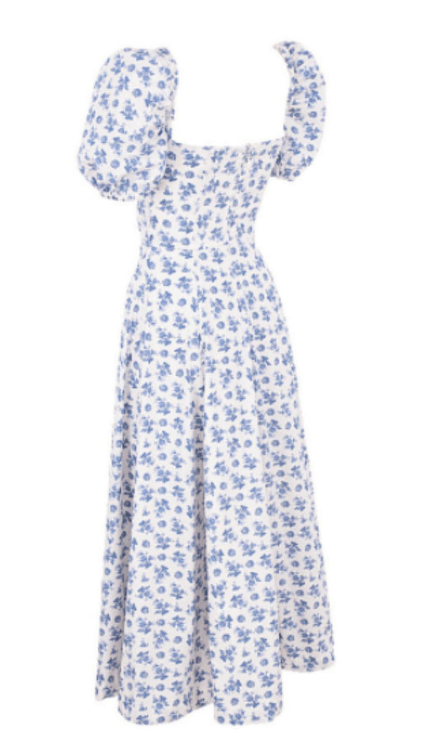 Blue White Floral Midi Dress