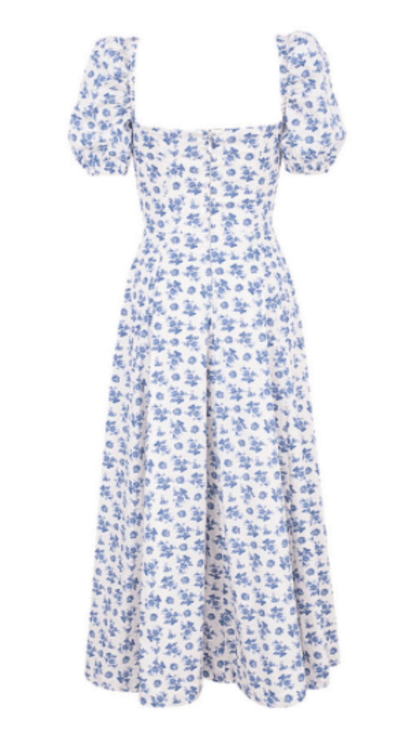 Blue White Floral Midi Dress
