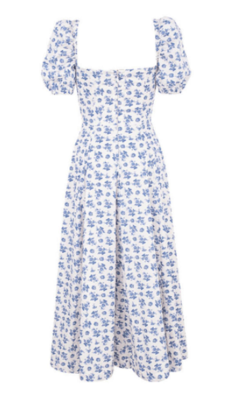 BLUE WHITE FLORAL MIDI DRESS