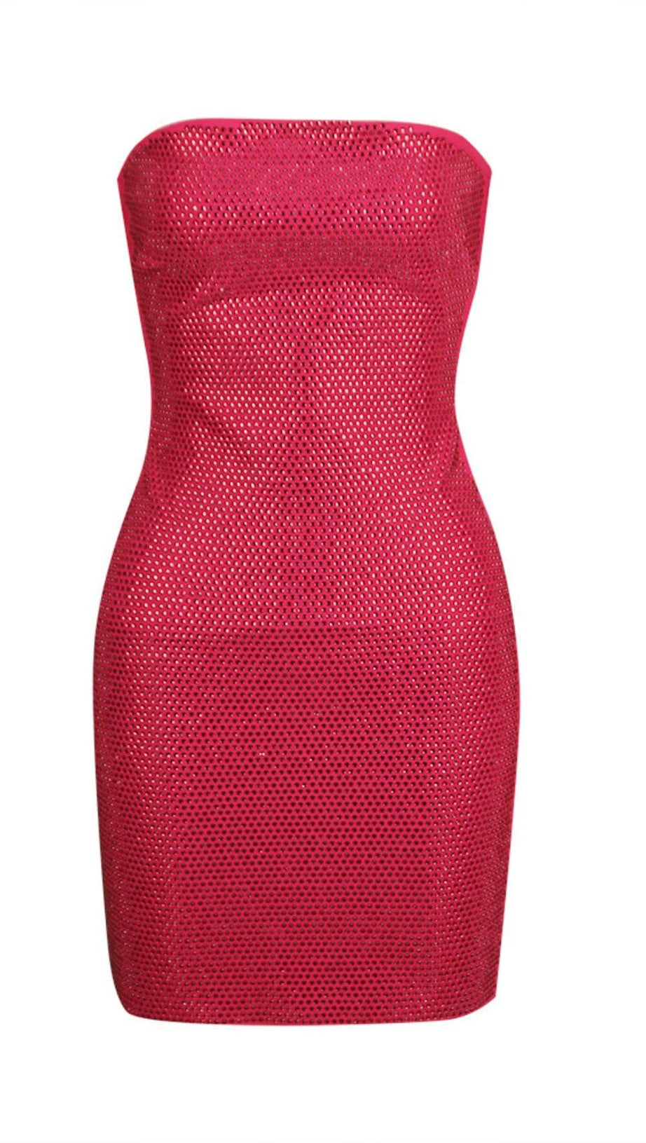 SEQUIN BANDEAU MINI DRESS IN DEEP CRIMSON