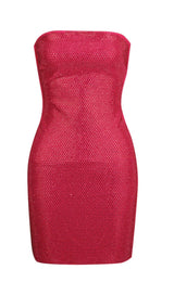 SEQUIN BANDEAU MINI DRESS IN DEEP CRIMSON