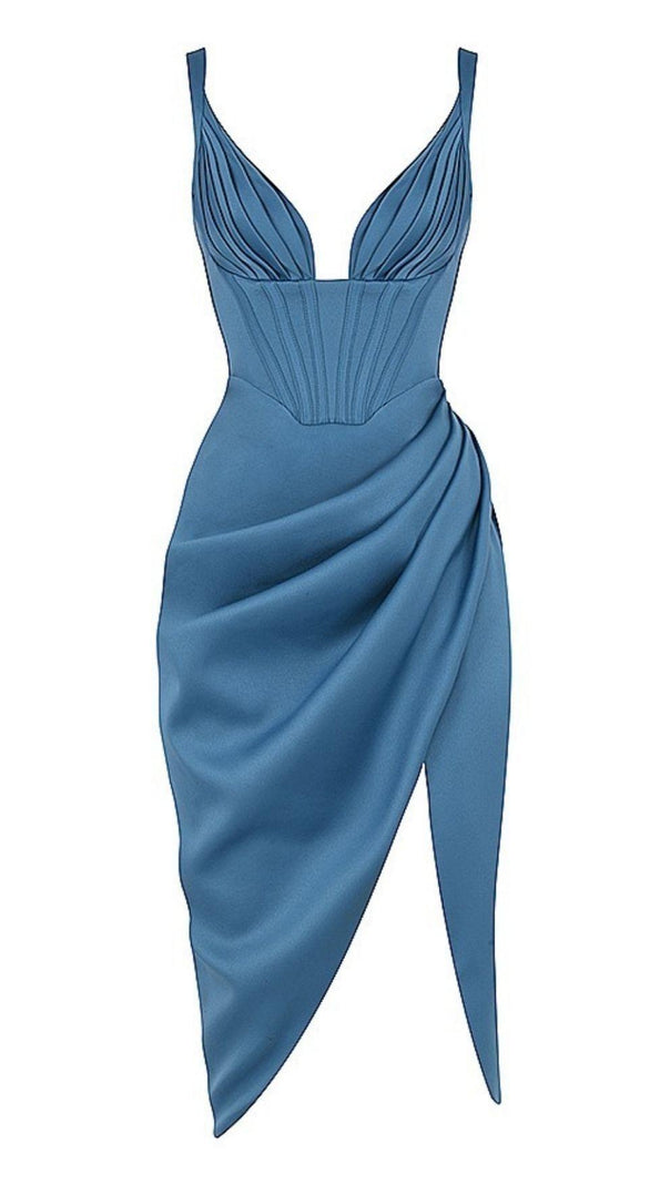 AIIZIE BLUE SATIN CORSET MIDI DRESS - product image