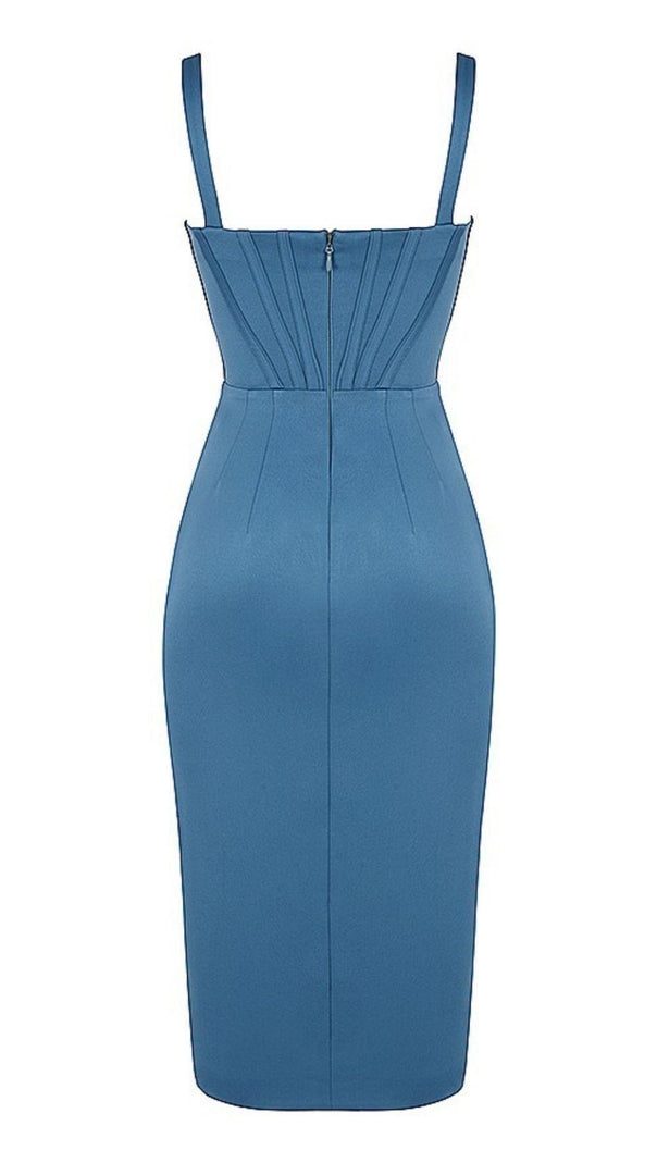 ABITO MIDI CON CORSETTO IN RASO BLU