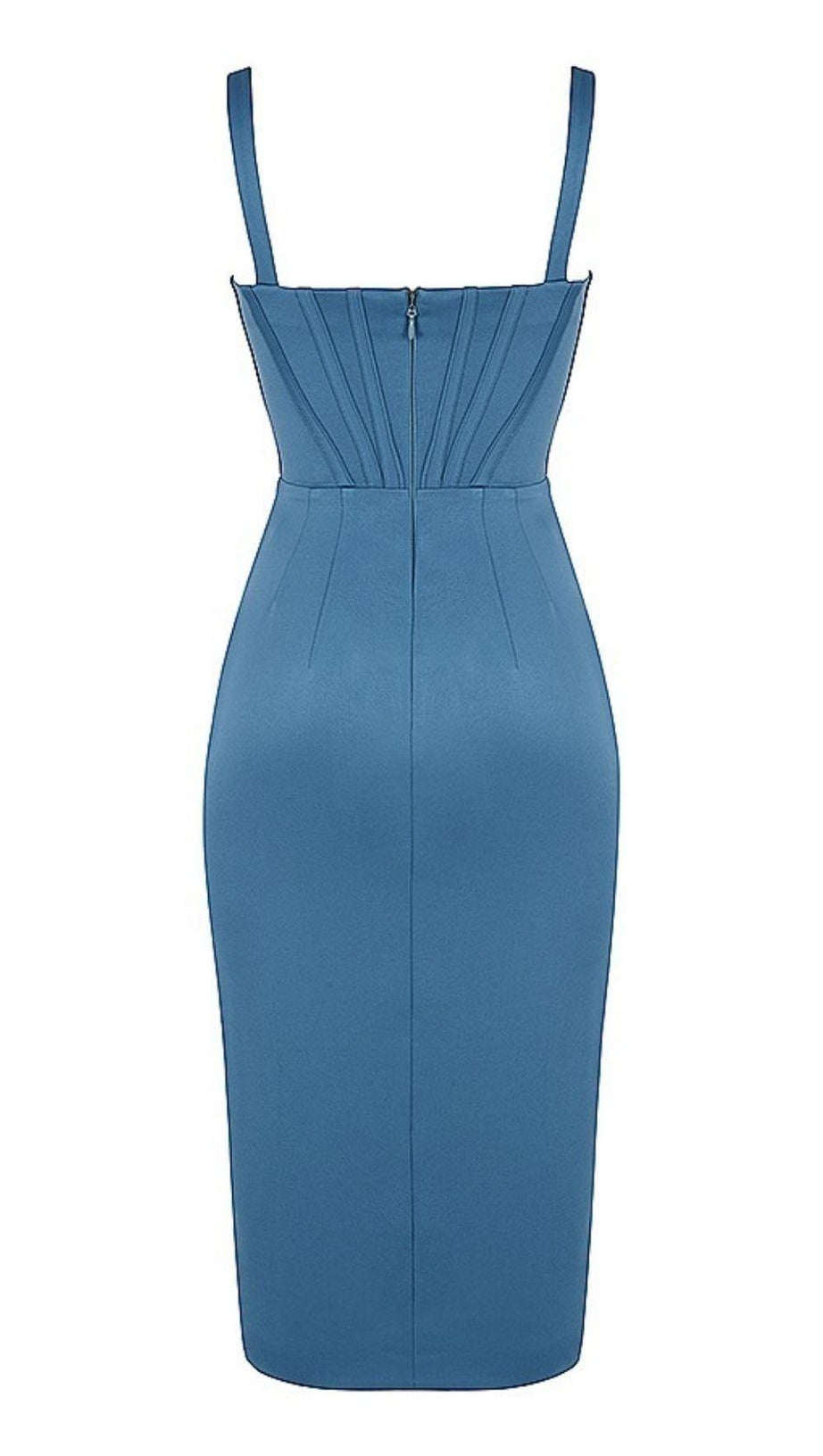 BLAUES SATIN-KORSETT-MIDIKLEID