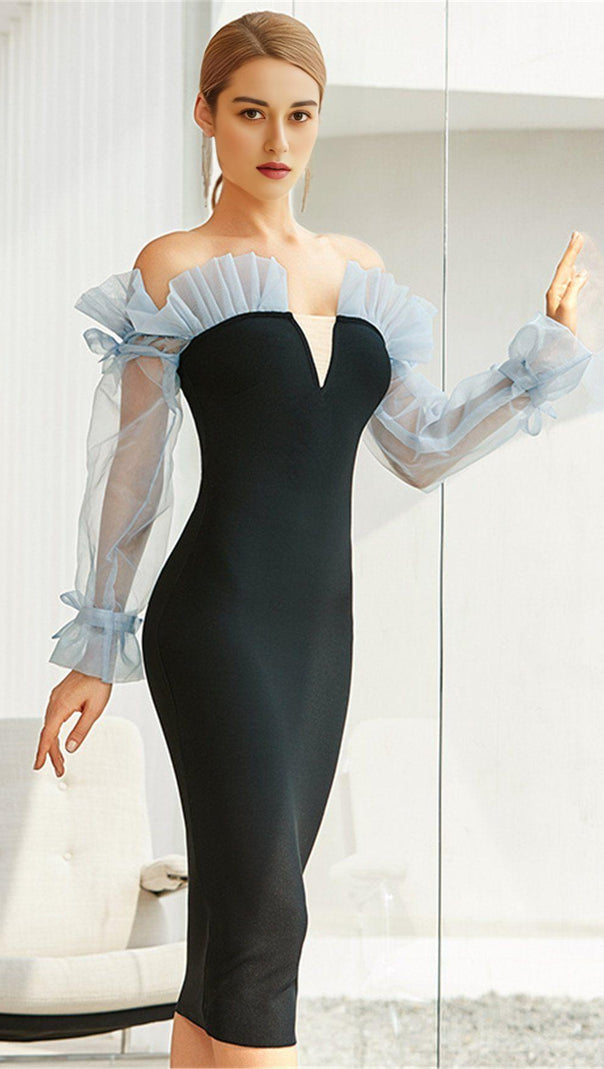 AIIZIE BLUE MESH PANELLED BANDAGE DRESS - product image