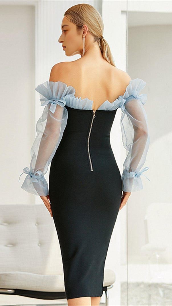 AIIZIE BLUE MESH PANELLED BANDAGE DRESS - product image
