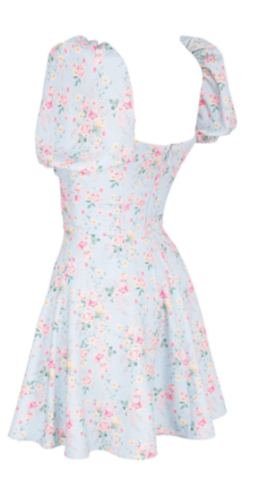 BLAUES MINI-SOMMERKLEID MIT BLUMENMUSTER 