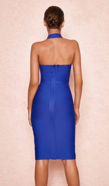 BLUE BANDAGE WRAP PLUNGE DRESS