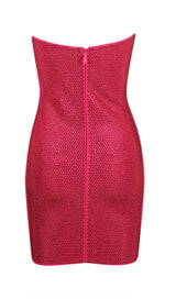 SEQUIN BANDEAU MINI DRESS IN DEEP CRIMSON