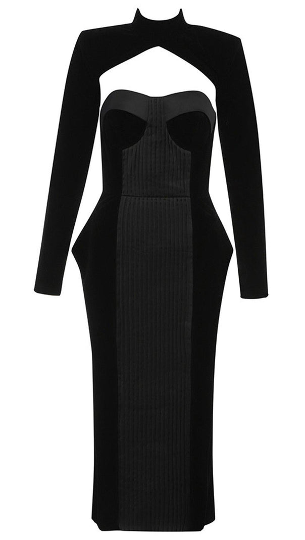 AIIZIE BLACK VELVET SATIN DRESS - product image