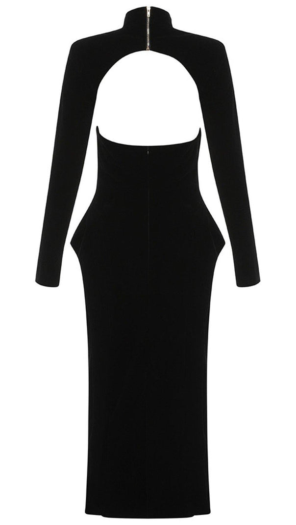 AIIZIE BLACK VELVET SATIN DRESS - product image