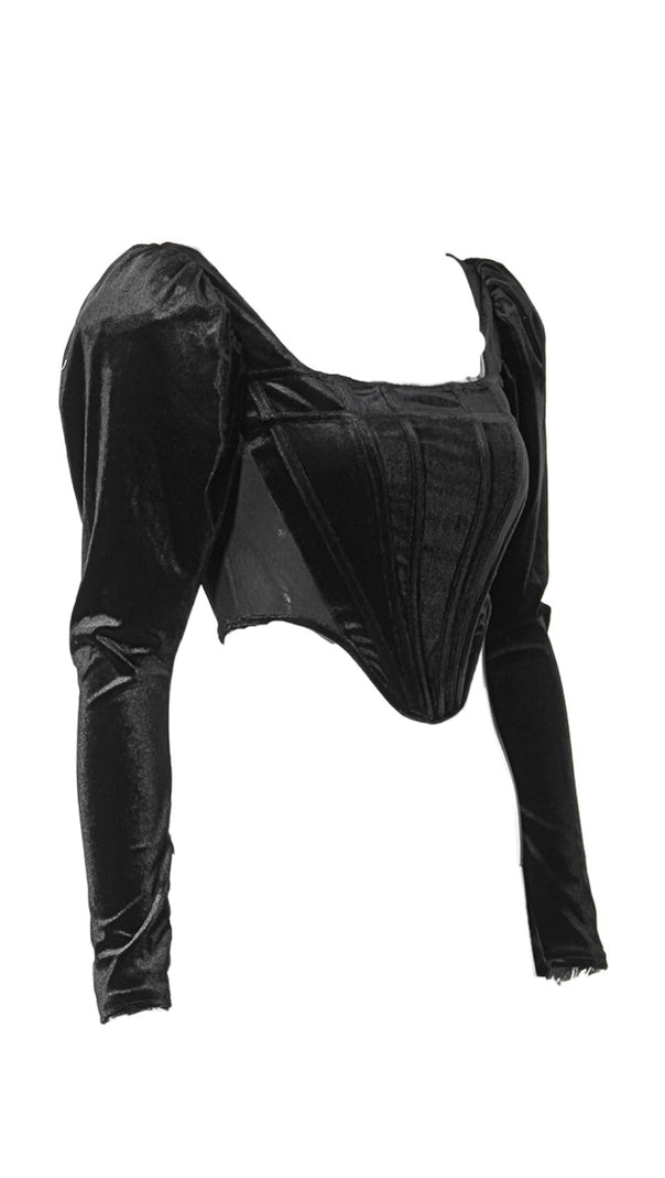 AIIZIE VELVET PUFF SLEEVE CORSET IN BLACK - product image