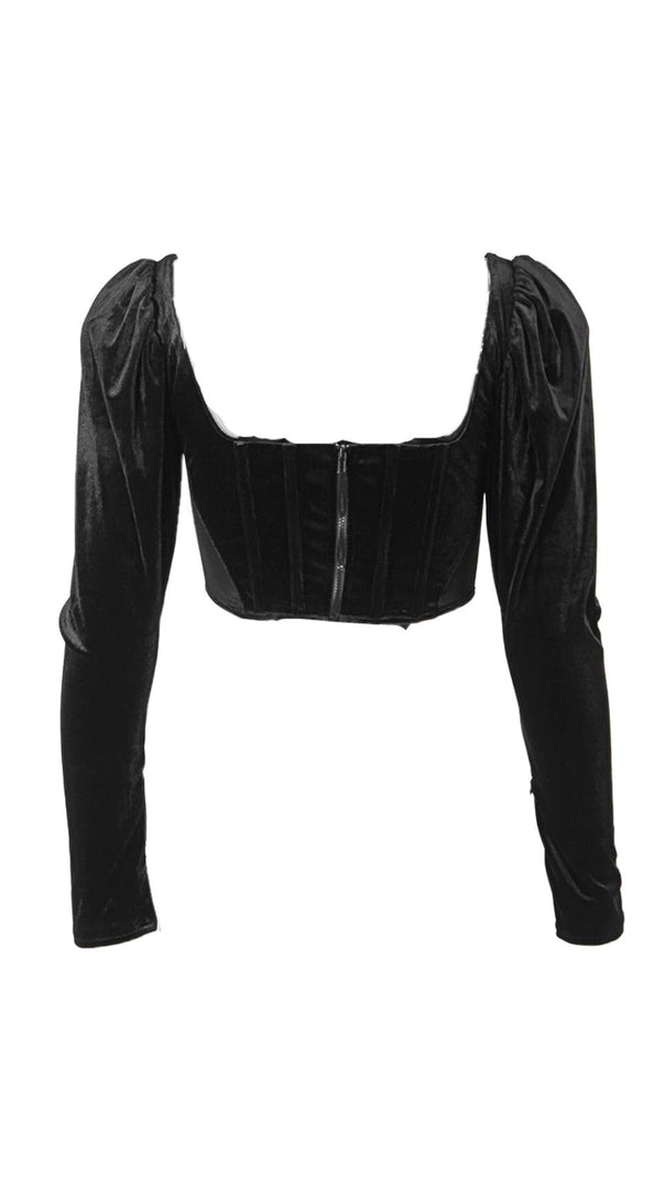 AIIZIE VELVET PUFF SLEEVE CORSET IN BLACK - product image