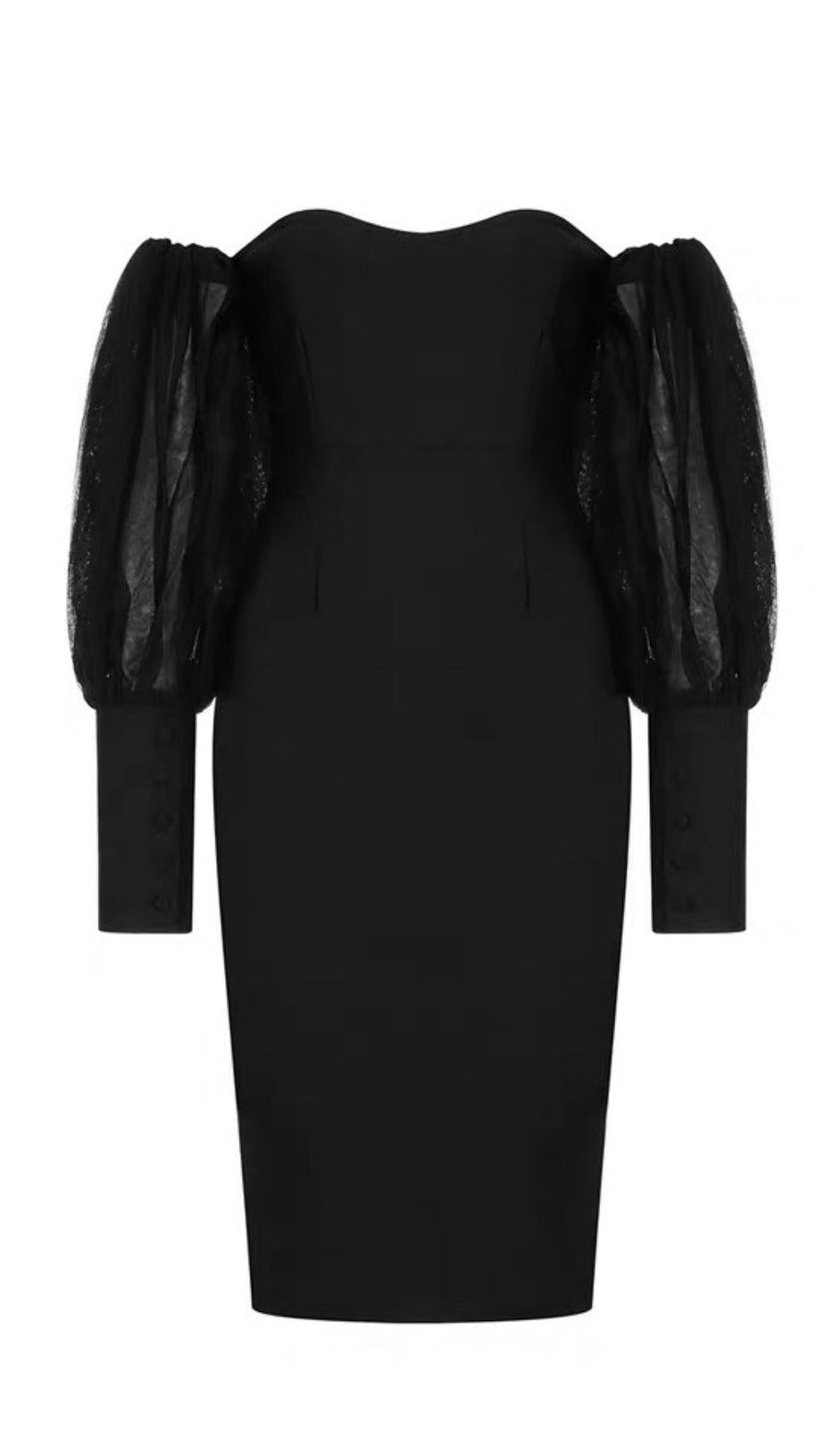 SCHWARZES KLEID MIT TUBE-TOP UND PUFFÄRMELN