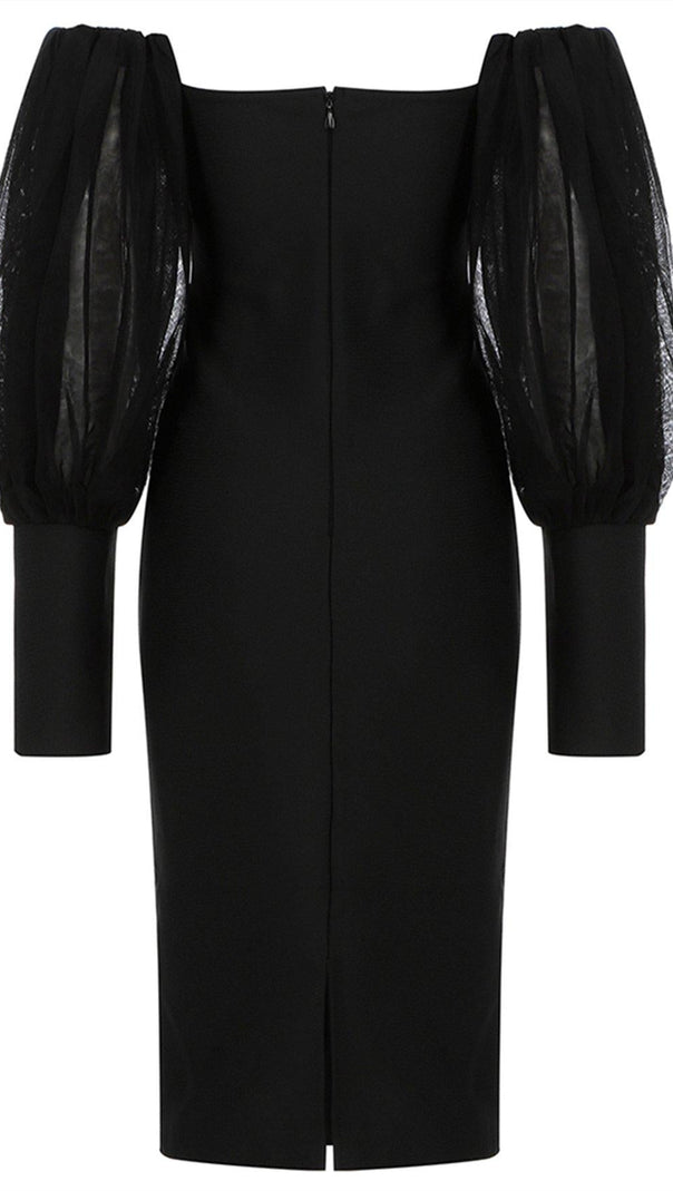 AIIZIE BLACK TUBE TOP PUFF SLEEVES DRESS - product image