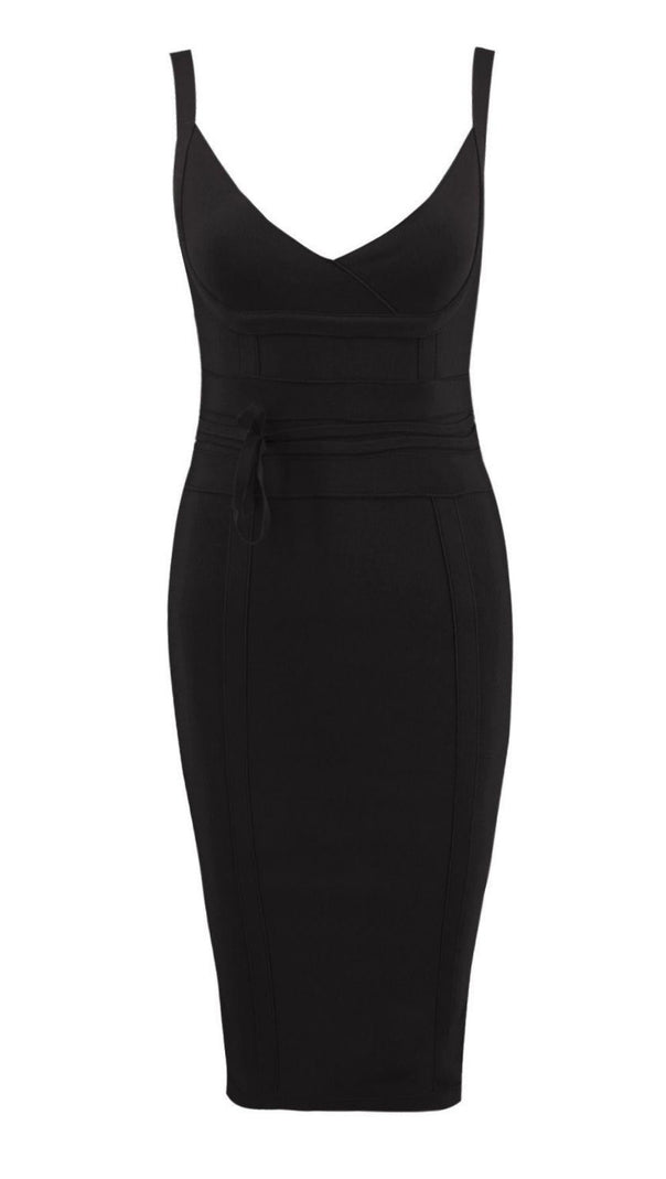 AIIZIE BLACK TIE WAIST BANDAGE DRESS - product image