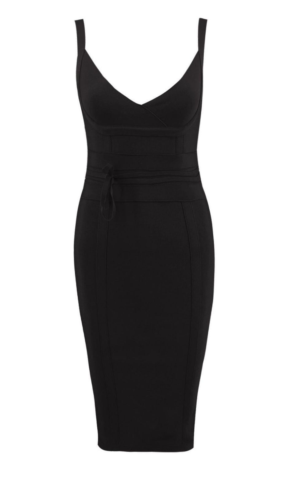 Schwarzes Bandage-Kleid mit Taillenband 