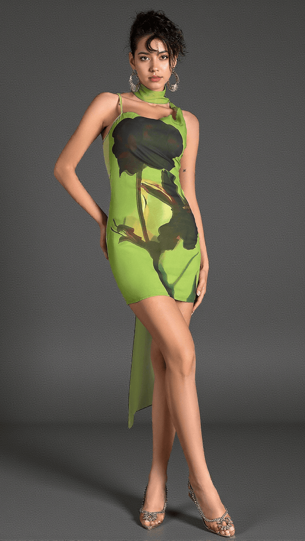 AIIZIE ANASTILI HALTER PRINT MINI DRESS - product image