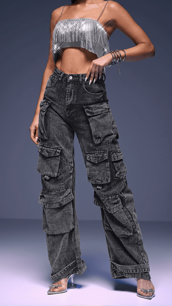 AIIZIE GIULIA DENIM PANTS IN GREY - product image