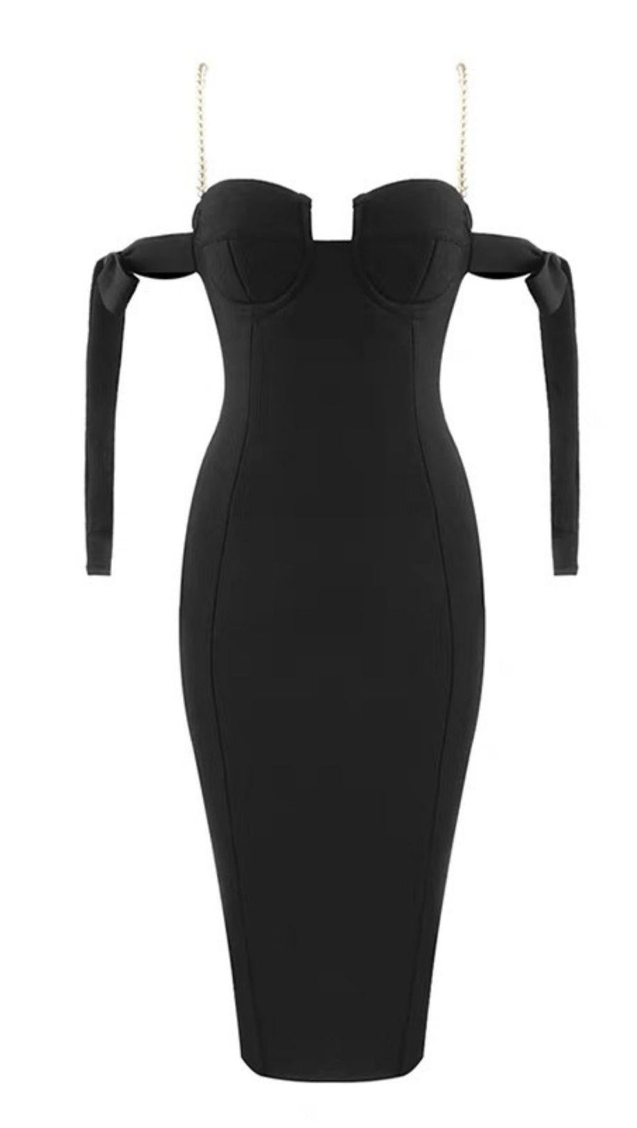 SCHWARZES GERAFFTES MIDI-SOMMERKLEID