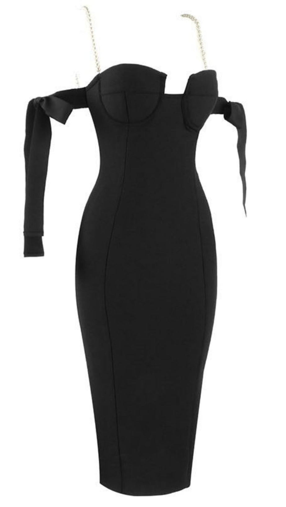 SCHWARZES GERAFFTES MIDI-SOMMERKLEID