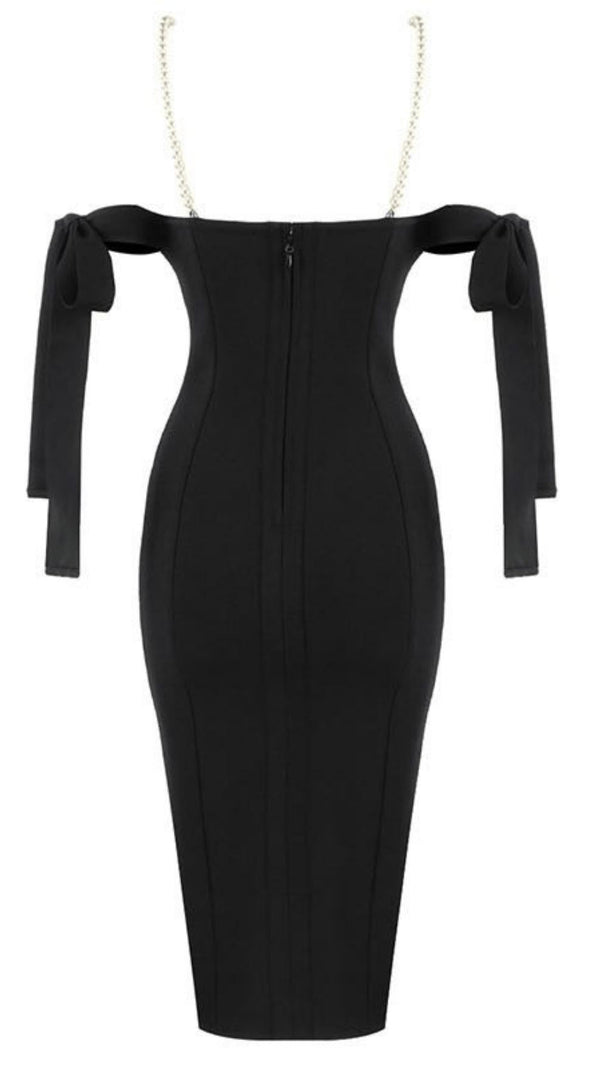 SCHWARZES GERAFFTES MIDI-SOMMERKLEID