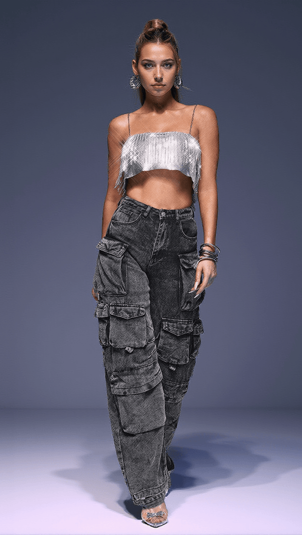 AIIZIE GIULIA DENIM PANTS IN GREY - product image