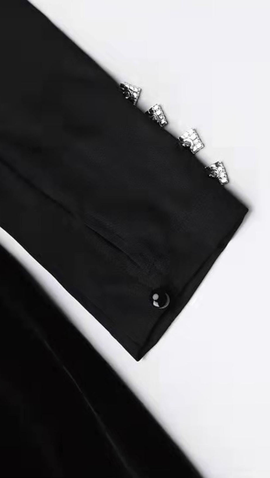 BLACK MID-NECK PADDED SHOULDER WAIST TIE DRESS