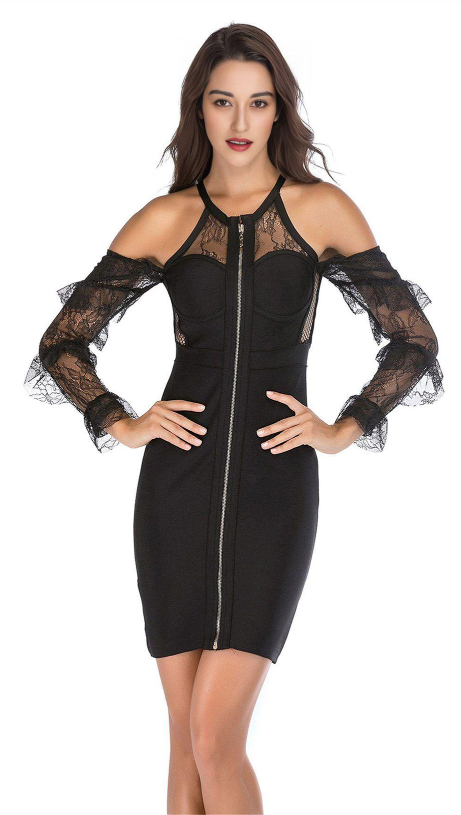 SCHWARZES SPITZEN-ETUIKLEID