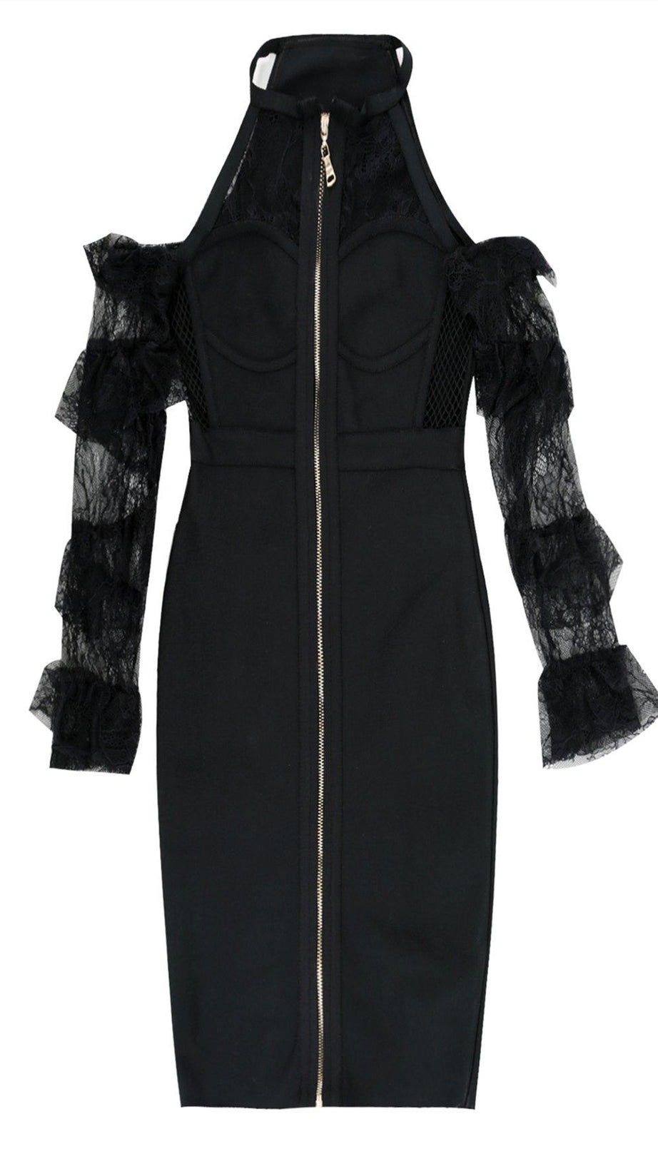 SCHWARZES SPITZEN-ETUIKLEID
