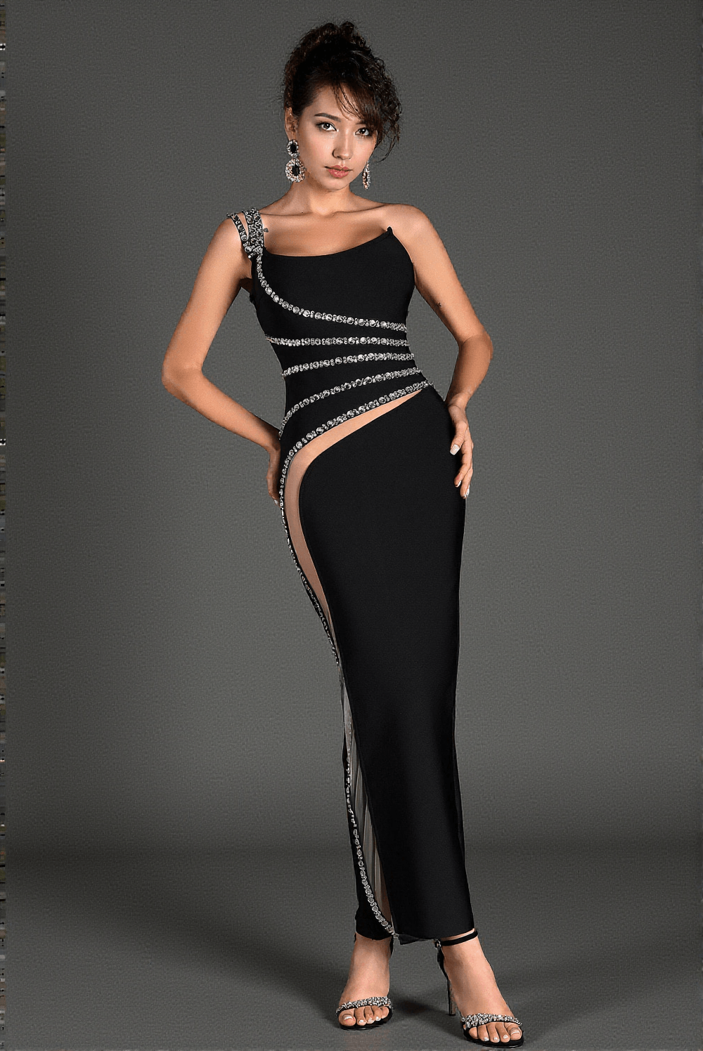 GEORGIOS CRYSTAL BANDAGE ASYMMETRICAL DRESS
