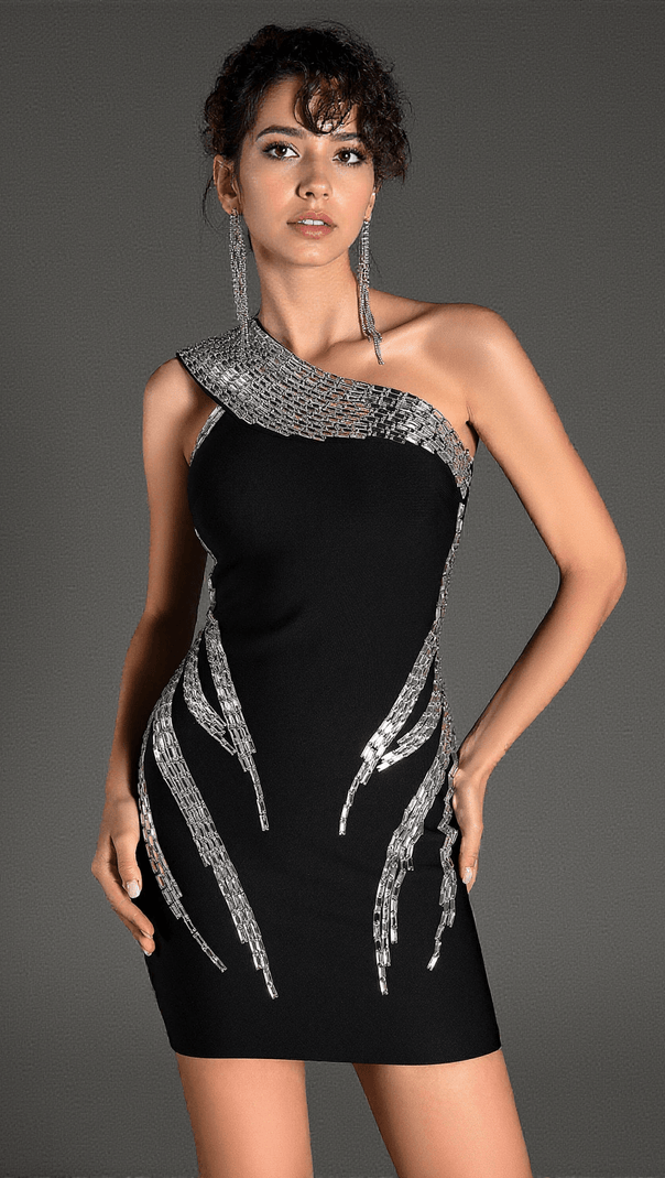 AIIZIE KAPPEAS ONE SHOULDER RHINESTONE MINI DRESS - product image