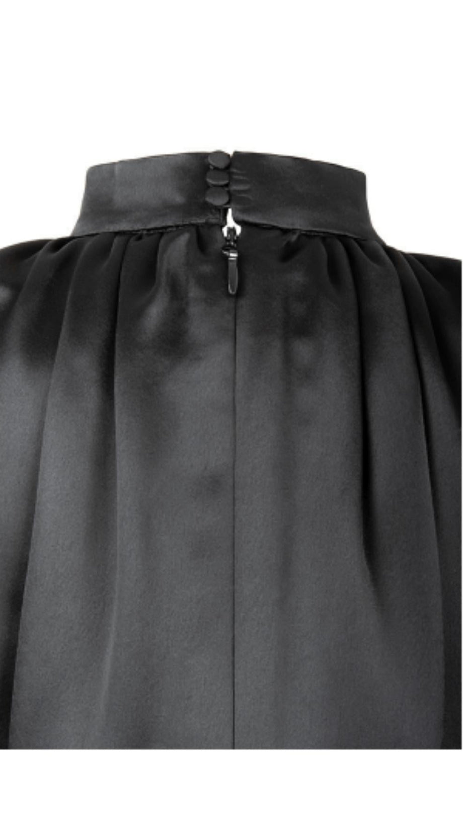 BLACK HEAVY SATIN HIGH NECKED DRAPED DRESS