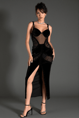 Edvoxia High Slit Velvet Mesh Dress