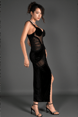 Edvoxia High Slit Velvet Mesh Dress