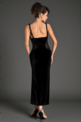 Edvoxia High Slit Velvet Mesh Dress