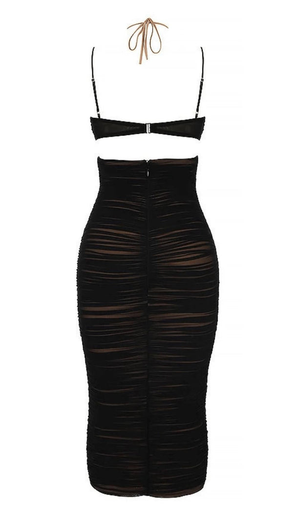 SCHWARZES MIDIKLEID MIT GERÜSCHEN UND CUTOUTS