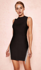 BLACK CRYSTAL TRIM DRESS