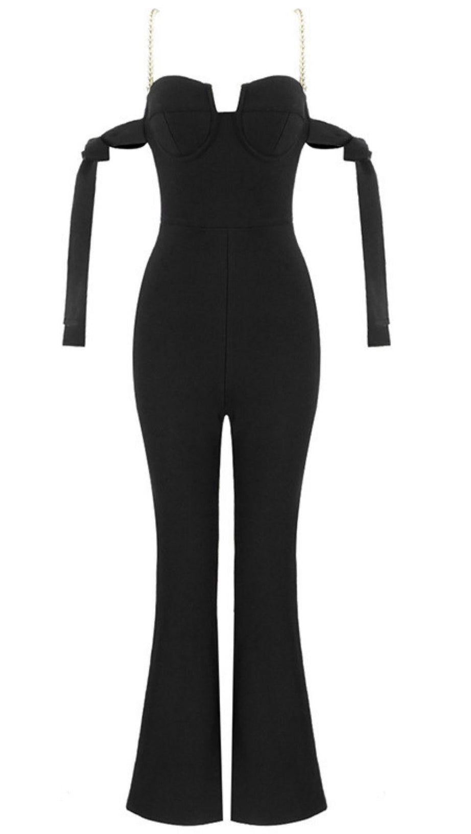 SCHWARZER BANDAGE-JUMPSUIT MIT TAILLE
